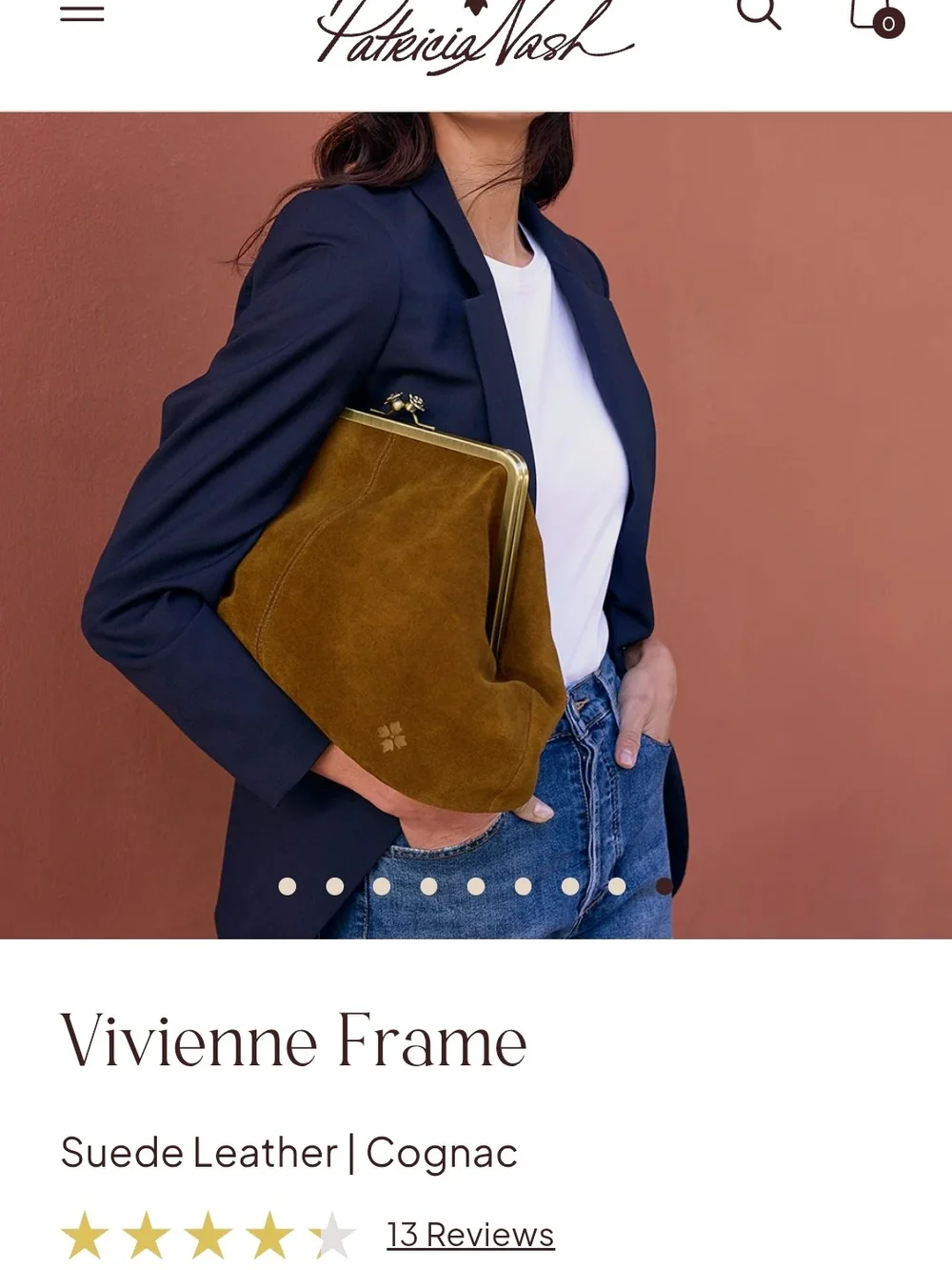 Cognac Suede Frame-Top Shoulder Bag in Cognac With Detachable Crossbody Strap